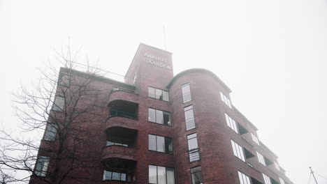 Aarhus-Gaarden-old-brick-building-city-centre-winter-foggy-cloudy