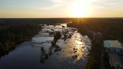 James-River-at-Golden-Hour-in-Richmond,-Virginia-|-Aerial-View-Panning-Up-|-Fall-2021