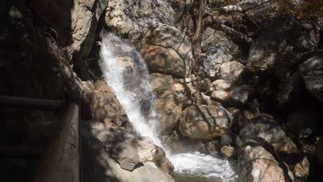 SLOW-MO:-Small-Waterfall-at-Solstice-Canyon,-Malibu