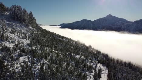 Cloud-Shelf-Aerial-Snowy-Mountains-on-Vancouver-Island,-Canada