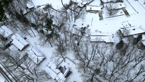 Drone-view-of-snow-covered-roofs-in-the-Muskegon-area