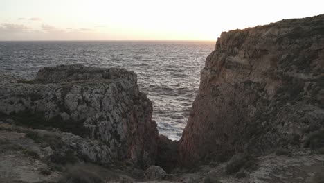 Ravine-near-Mediterranean-Sea-Coastline-of-Malta-on-Sunny-Chilly-Winter-Evening