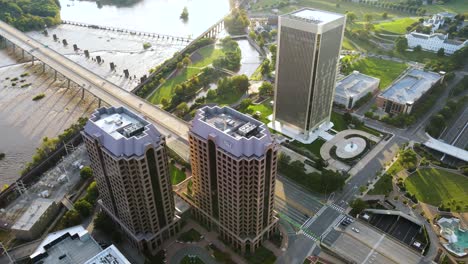 Downtown-and-Riverfront-in-Richmond,-Virginia-|-Aerial-Flyover-|-Summer-2021
