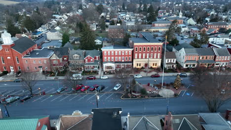 Aerial-truck-shot-of-quaint-small-town-in-America