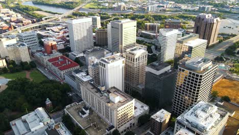 Downtown-and-Riverfront-in-Richmond,-Virginia-|-Aerial-Flyover-|-Summer-2021