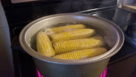 Whole-Sweet-Corn-Cooking-In-A-Pot-With-Boiling-Water-In-The-Kitchen