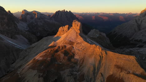 Drone-shot-of-Tre-Cime-di-Lavaredo-a-mountain-range-in-Italy,-slowly-rotating