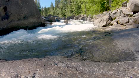 Slow-motion-of-water,-rapids-of-Icicle-Creek-Leavenworth,-Washington