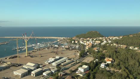 Aerial-view-of-ferry-port-of-Arbatax-belongs-to-the-municipaliy-of-Tortolì-east-coast-of-Sardinia-Italy-island-travel-holiday-destination