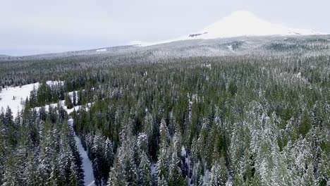 Aerial-high-above-ski-resort-near-Mount-Hood