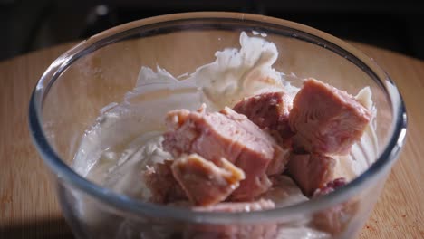 Adding-Ingredients,-Making-Tuna-Salad,-Healthy-and-Delicious-Tuna-Pasta---Steady-Shot