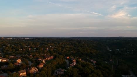 Aerial-view-of-Dramatic-Sky-at-dusk-while-flying-over-Upper-st-Clair-Township-in-Pittsburgh,-PA