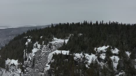 Denso-Bosque-De-Pinos-En-Una-Montaña-Cubierta-De-Nieve-En-Quebec,-Canadá-Durante-La-Temporada-De-Invierno