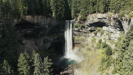 Wasserfälle-über-Felsvorsprung-In-Dichtem-Wald-Im-Sommer-In-British-Columbia,-Kanada