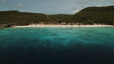 High-altitude-drone-shot-at-the-caribbean-beach-of-the-Kenepa-in-Curacao