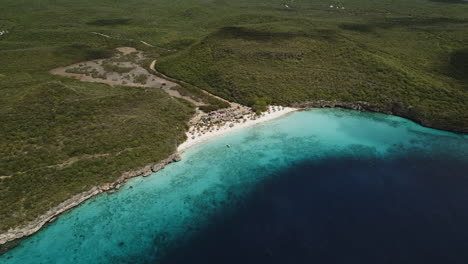 High-altitude-drone-shot-at-the-caribbean-beach-of-the-Kenepa-in-Curacao-Island