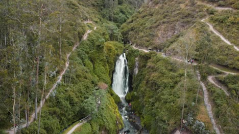 Aerial-View-Of-Cascading-Peguche-Waterfall-In-Otavalo