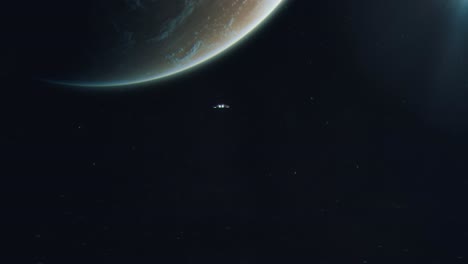 Establishing-Shot-of-a-Small-Spaceship-Approaching-an-Alien-World---Cloudy-Gas-Giant