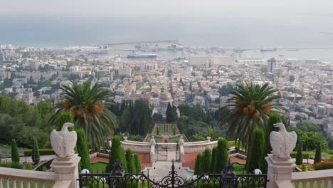 Vista-Panorámica-De-Los-Jardines-Bahai-En-Haifa,-Israel