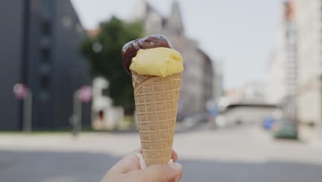 Melting-cone-ice-cream-on-the-urban-streets-Riga