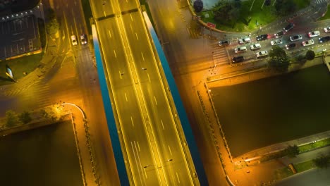 Aerial-Hyperlapse-Of-Traffic-At-Night-In-City-Highways