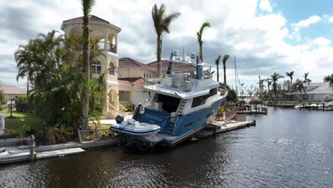 Boat-damaged-and-displaced-from-storm-and-hurricane-on-coast-of-America