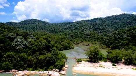 Malerischer-Blick-Auf-Den-Meromiktischen-See-Im-Penang-nationalpark-In-Malaysia---Drohne-Vorwärts