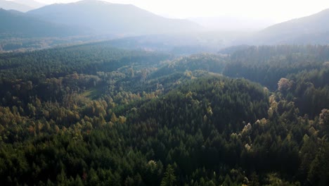 A-drone-shot-of-the-peak-of-Mount-Rainier-in-the-Mount-Rainier-National-Park,-Washington-in-the-morning