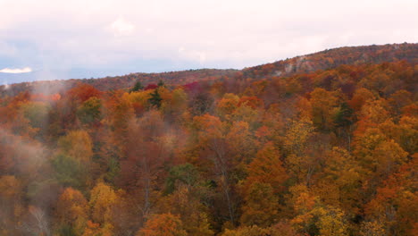 Oscillating-aerial-shot-of-a-New-England-forest-in-the-midst-of-changing-colors-for-the-Fall