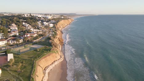 Aerial-drone-footage-of-the-beach-in-Conil-in-a-summer-morning