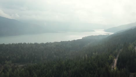 Establishing-shot-of-Upper-Arrow-Lake-with-poor-visibility-due-to-the-mist