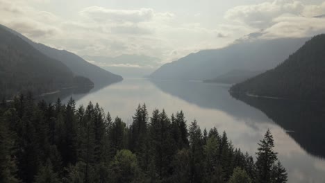 Slow-aerial-dolly-forward-over-trees-showing-the-stunning-Slocan-Lake