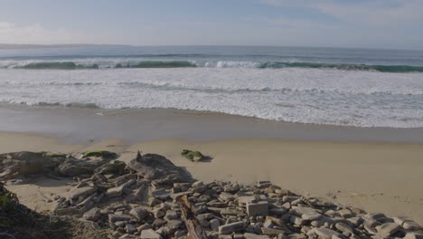 Zeitlupenaufnahme-Eines-Sonnigen-Tages-An-Einem-Leeren-Marina-State-Beach-In-Monterey-Bay,-Kalifornien