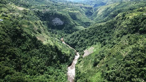 Aerial-Magdalena-San-Agustin-lush-green-woodland-winding-valleys-in-Andes-mountains-colombia-south-America