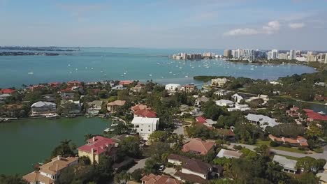Drone-shot-of-Sarasota-Bay-Florida-on-blue-sky-sunny-day