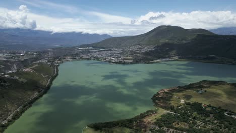Drone-view-of-Yawarkucha-or-Yawar-Kucha-mountains-lake-in-Ibarra-Ecuador,-South-America