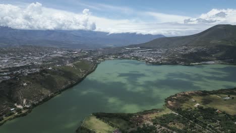 Drone-view-of-beautiful-Yawarkucha-Lake-in-Ecuador,-South-America