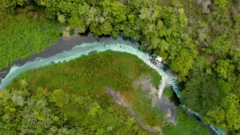aerial-view-of-Sucuri-River,-a-crystalline-water-river-in-Bonito,-Mato-Grosso-do-Sul---Brazil
