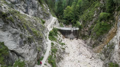 Drone-view-Old-dam-Almach-gorge-Bavarian-Alps-Germany