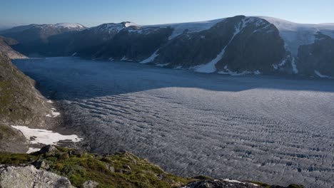 Timelapse-video-of-Tunsbergdalsbreen-glacier-at-sunset-in-Jostedalsbreen-National-Park-in-Norway