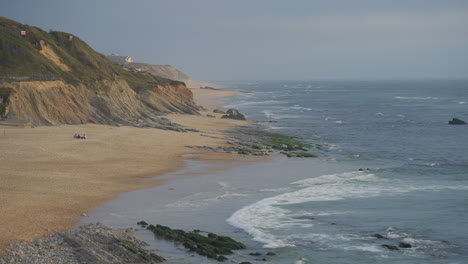 4k-static-panoramic-shot-of-the-ocean-shore-in-Portugal