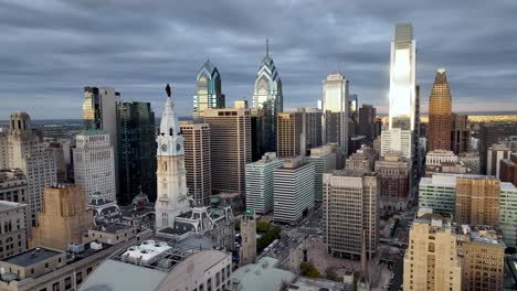aerial-orbit-Philadelphia-Pennsylvania-skyline