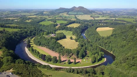 Drone-view-of-Scott's-view,-near-Melrose-in-Scotland