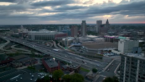 aerial-of-rush-hour-traffic-in-providence-rhode-island