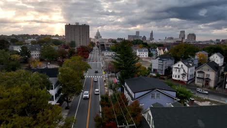 aerial-low-push-toward-the-state-capital-in-providence-rhode-island