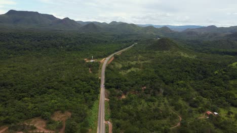 Aerial-view-of-a-road-leading-to-Chapada-dos-Veadeiros---Brazil