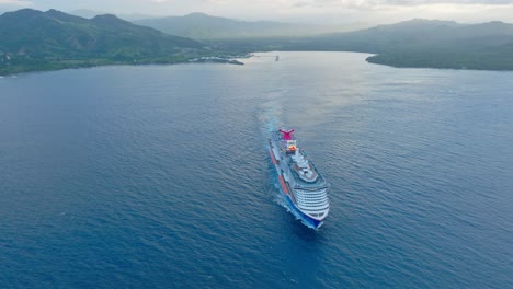Cruise-ship-with-Amber-Cove-in-background,-Puerto-Plata-in-Dominican-Republic