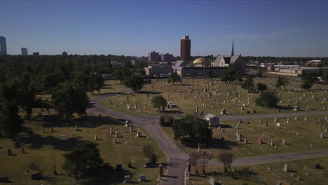 Aerial-establishing-shot-of-the-cemetery-during-midday