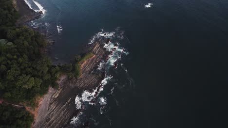 Rocky-Coastline-of-Costa-Rica-during-Sunset-with-Waves-and-jungle