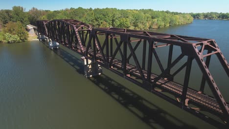 Aerial-fly-by-of-a-Parker-truss-railway-bridge